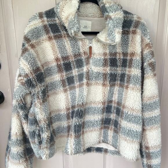 Thread & Supply Fleece Zip-Up in Cream and Gray - Picture 2 of 4